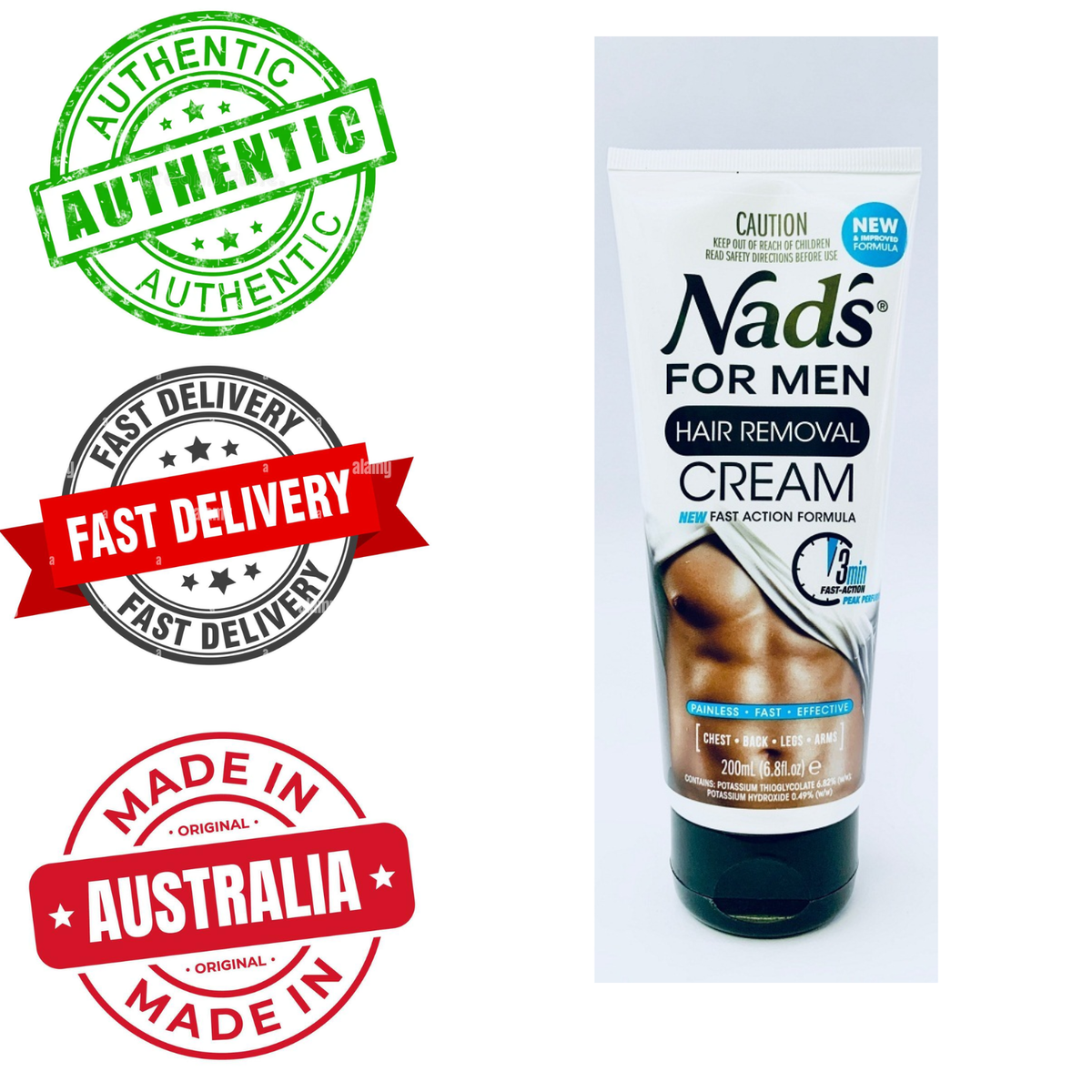 Nad's 200mL Hair Removal Cream for Men Extra Strength Body Chest Back Arms Legs with Aloe Vera
