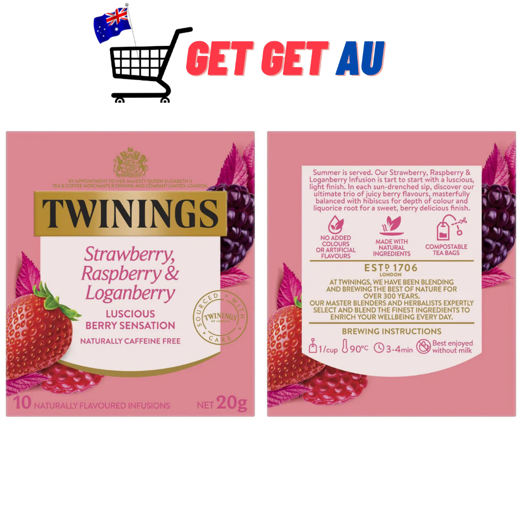 Twinings 10 Tea Bags 20g Strawberry Raspberry & Loganberry Fruit Infusion Tea