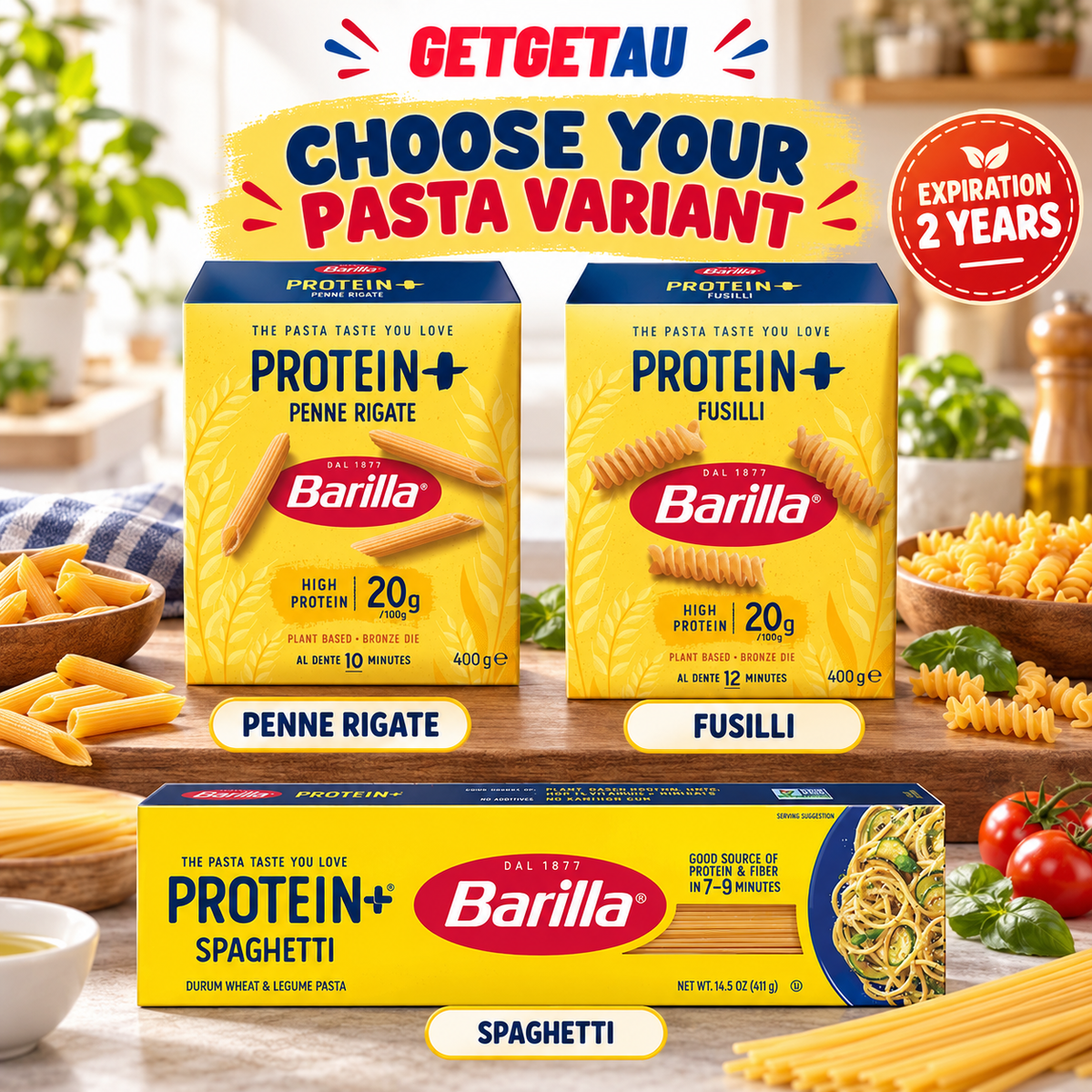 Barilla Protein+ Pasta 400g/411g Penne Rigate Fusilli Spaghetti Plant-Based Protein
