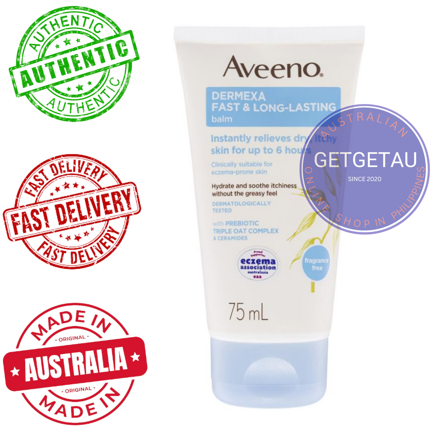 Aveeno Dermexa Fast Long Lasting Fragrance Free Balm 75ml