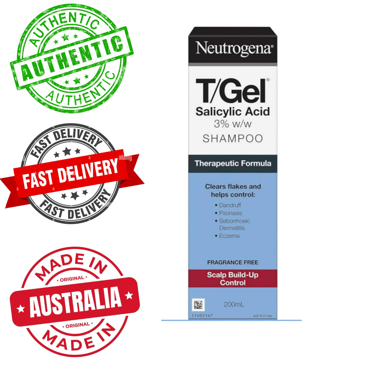 Neutrogena 200mL T/Gel 3% Salicylic Acid Shampoo for Dandruff Psoriasis Eczema Itchy Flaky Scalp