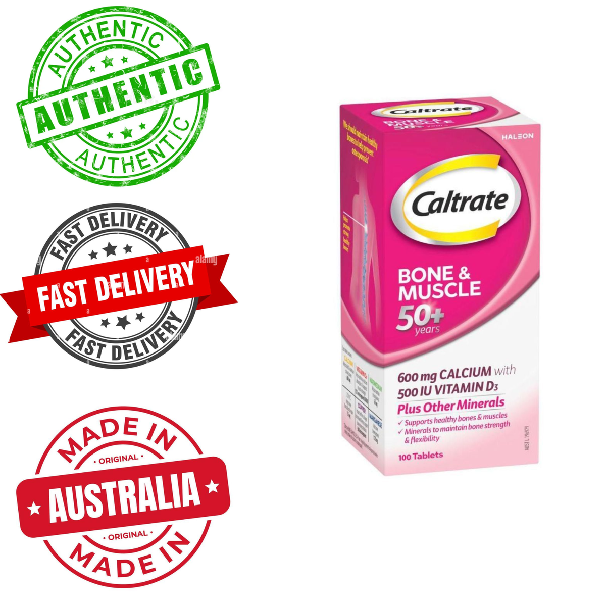 [ CALTRATE ] 100 Tablets Bone & Muscle 50+ Calcium 600mg Vitamin D3 500IU Magnesium Zinc for Adults