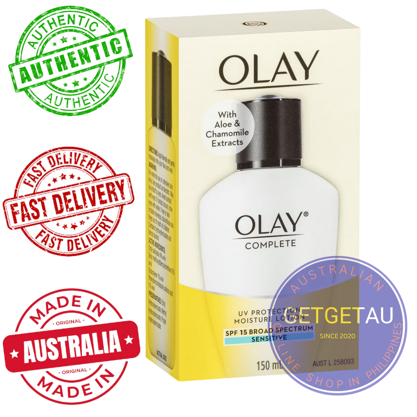 Olay Complete Moisturiser Lotion Uv Protection Sensitive Spf15 150ml